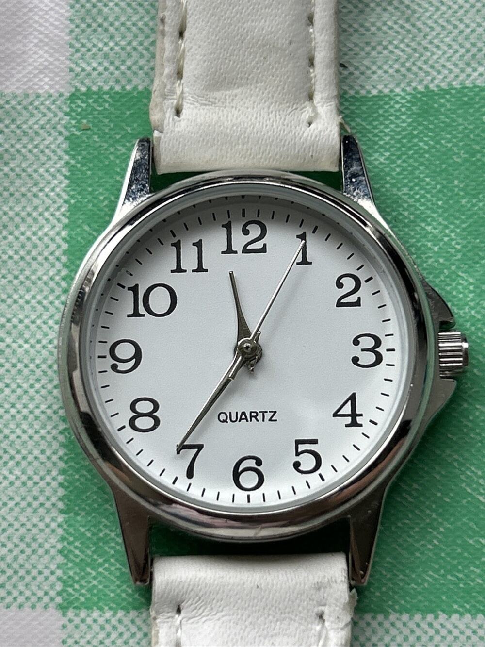 Accutime Silver Tone White Band Women’s Quartz Watch